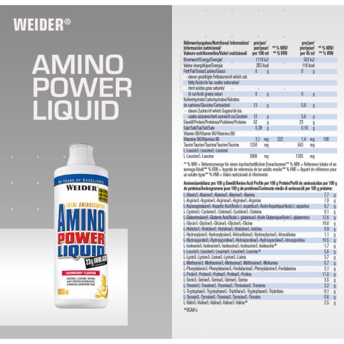 Weider Amino Power Liquid 1 L aminosav vörösáfonya